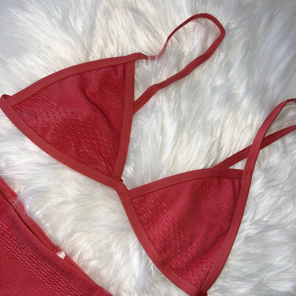Tavik Red Ribbed Bikini Set with Triangle Top - Picture 2 of 9